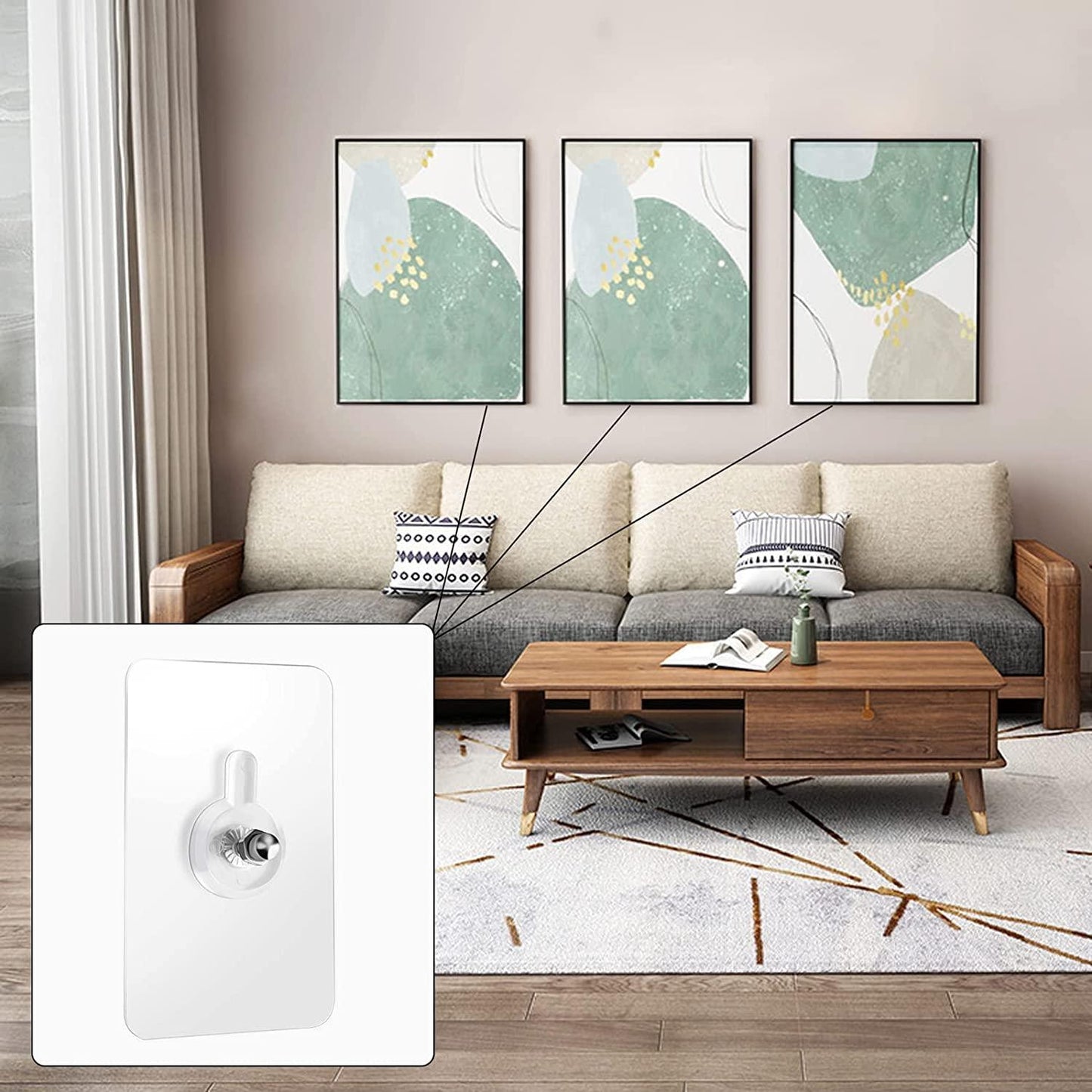 Wall Hooks, Adhesive Wall Screws Hanging Nails, No-Drilling Waterproof Screw Free Stickers for Hanging, Heavy-Duty Adhesive Wall Mount Screw Hooks for Kitchen Bathroom Bedroom Living Room 20 Pcs