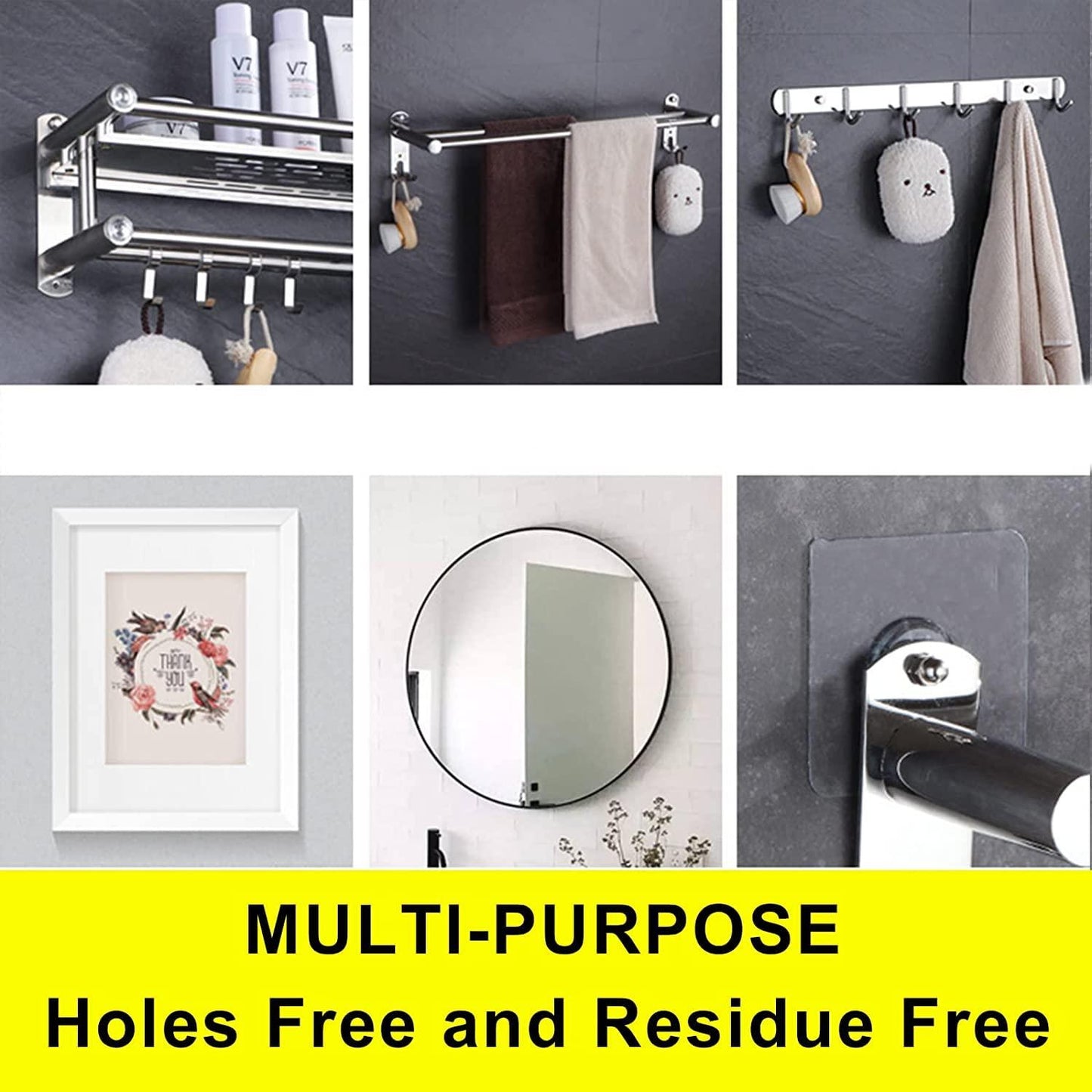 Wall Hooks, Adhesive Wall Screws Hanging Nails, No-Drilling Waterproof Screw Free Stickers for Hanging, Heavy-Duty Adhesive Wall Mount Screw Hooks for Kitchen Bathroom Bedroom Living Room 20 Pcs